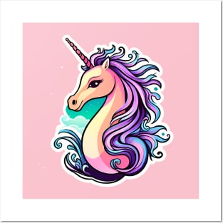 Magical Unicorn Seahorse Posters and Art